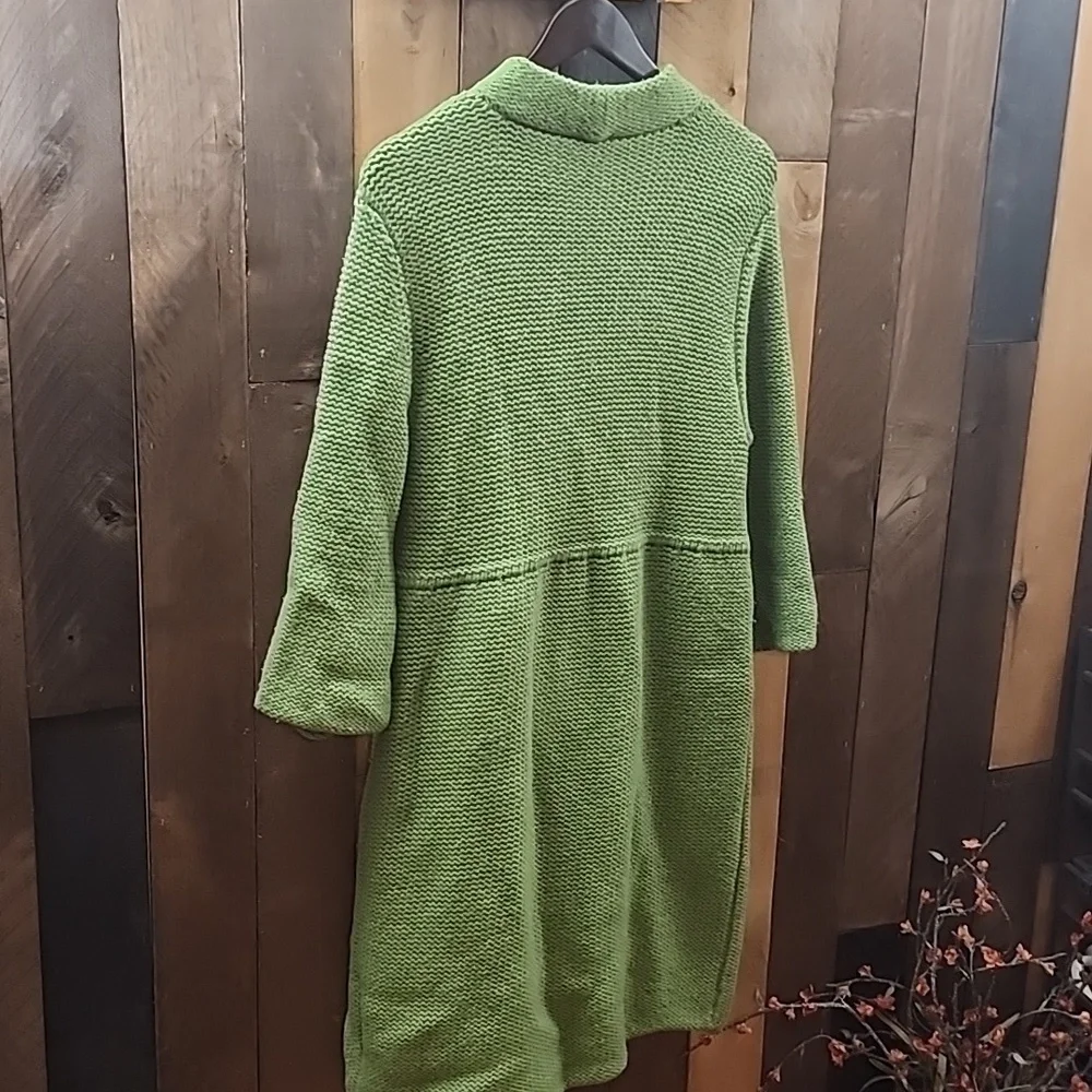 Eileen Fisher green merino wool chunky long cardigan size Medium - Picture 6 of 8